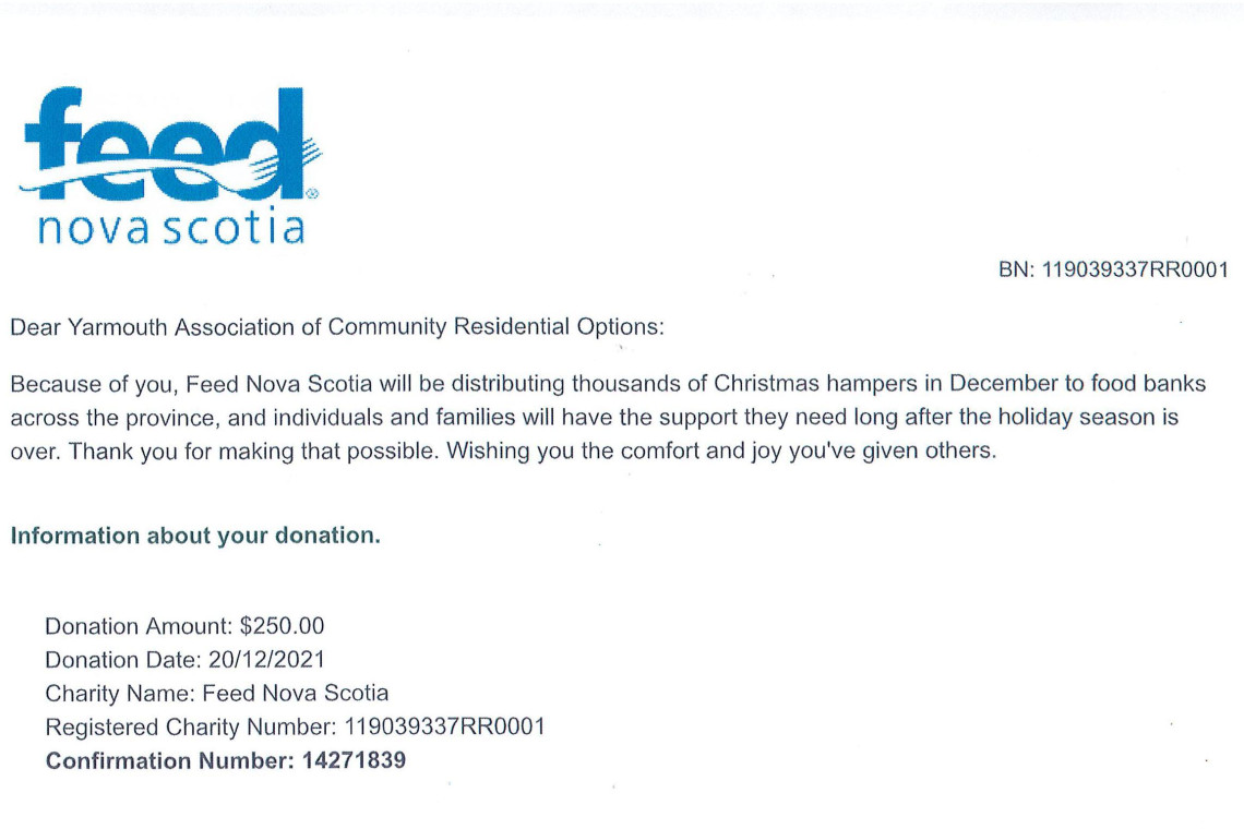 Food Bank Donation FEED NS 2021